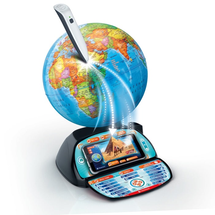 Clementoni Sapientino Più - Esploramondo Real Time, Globo Interattivo Educativo con Penna Bluetooth e App, Mappamondo per Bambini 7 Anni
