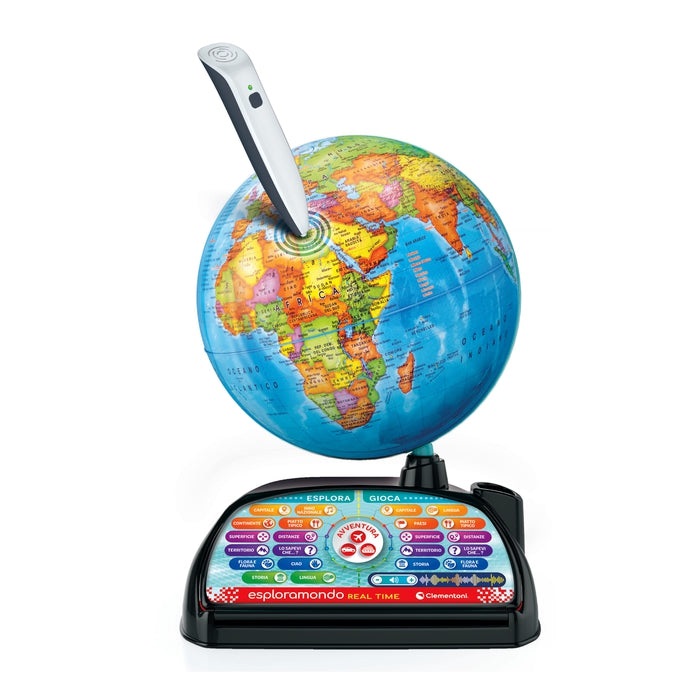 Clementoni Sapientino Più - Esploramondo Real Time, Globo Interattivo Educativo con Penna Bluetooth e App, Mappamondo per Bambini 7 Anni