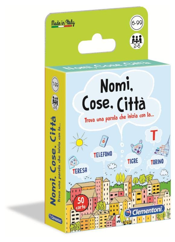 Clementoni Nomi, Cose e Città - Gioco di Carte Educativo per Bambini, 50 Carte su Parole e Categorie, 2-6 Giocatori, Età 6 , Idea Regalo Made in Italy