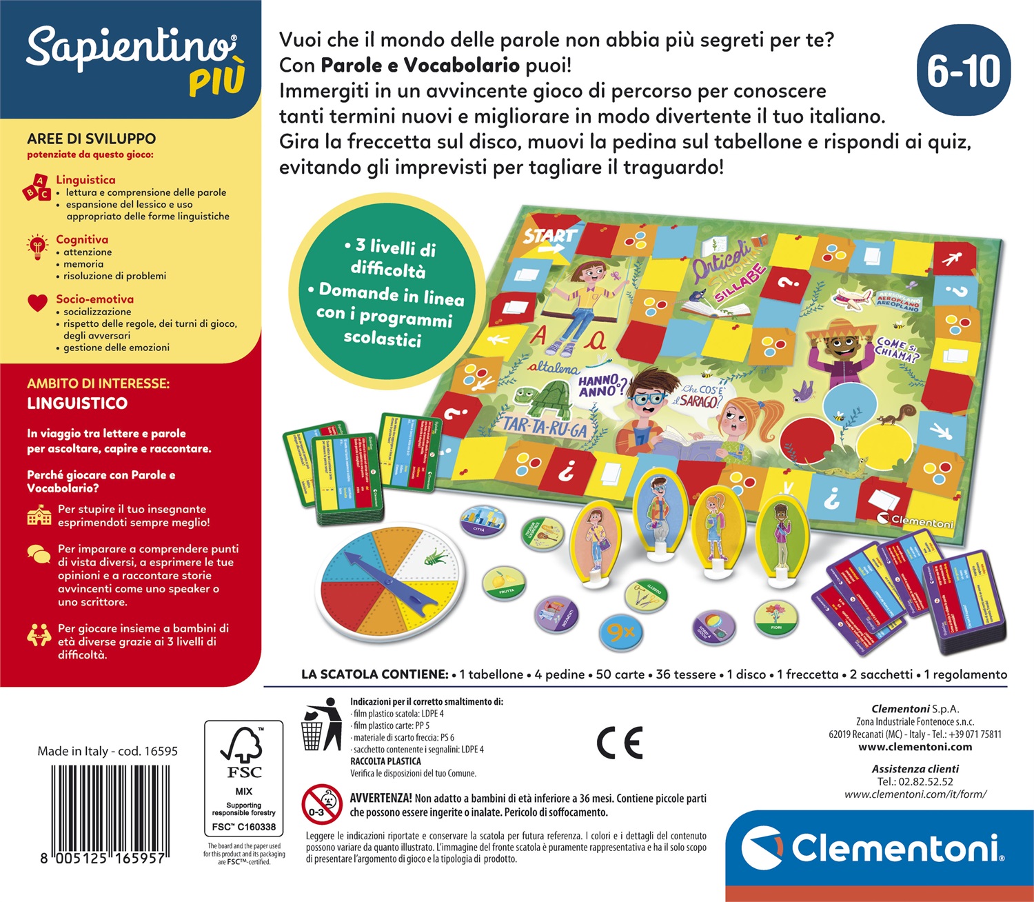 Clementoni Sapientino Più - Parole e Vocabolario - Gioco Educativo per Sviluppare Lessico, 6 Anni, Made in Italy