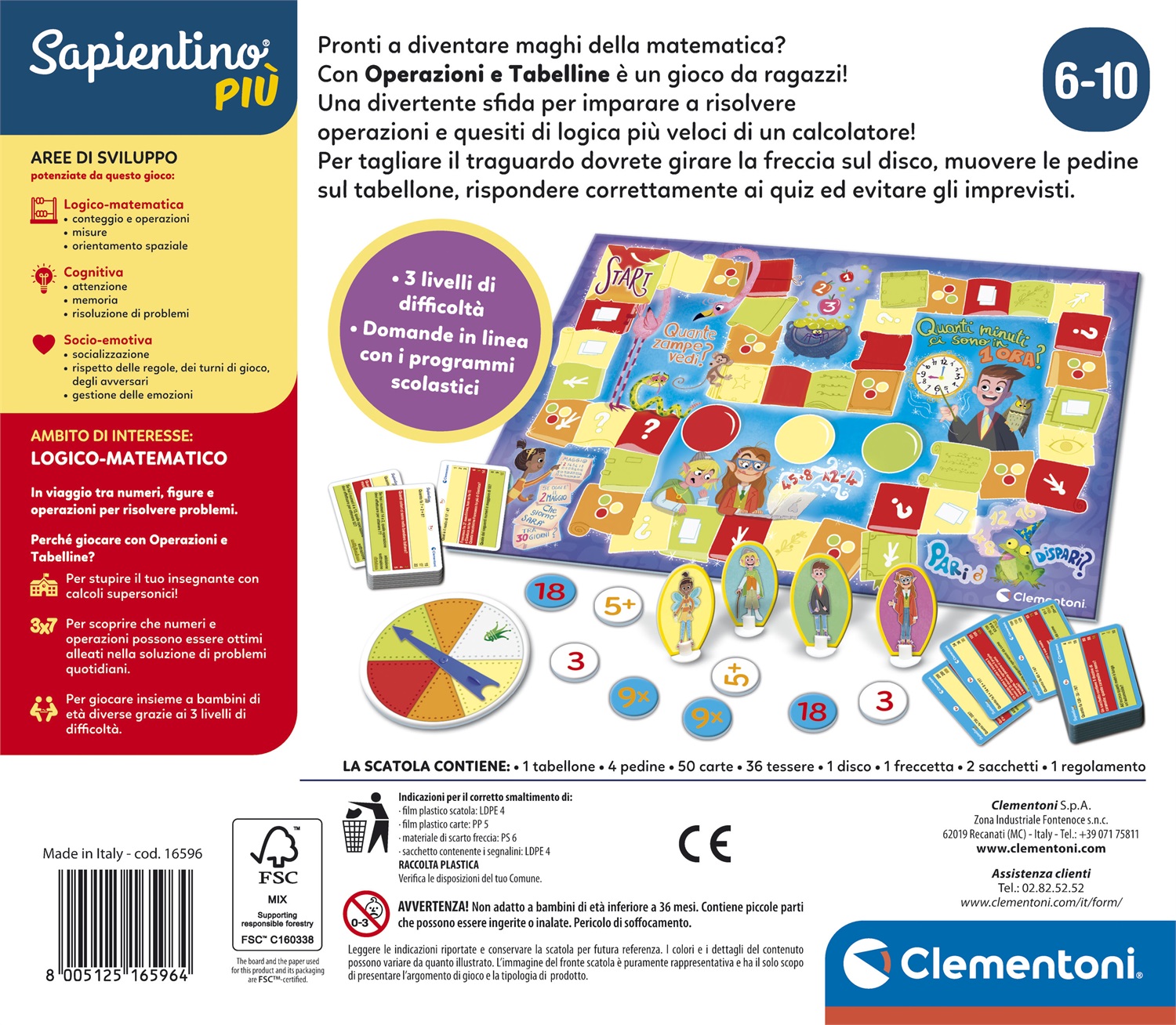 Clementoni Sapientino Più Operazioni e Tabelline - Gioco Educativo per Bambini dai 6 Anni, Aritmetica Divertente, Made in Italy