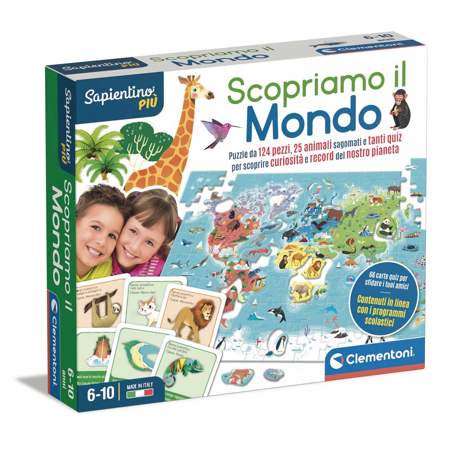 Clementoni Sapientino Più Scopriamo il Mondo - Gioco Educativo Geografia per Bambini dai 6 Anni, Puzzle Planisfero da 124 Pezzi, Made in Italy