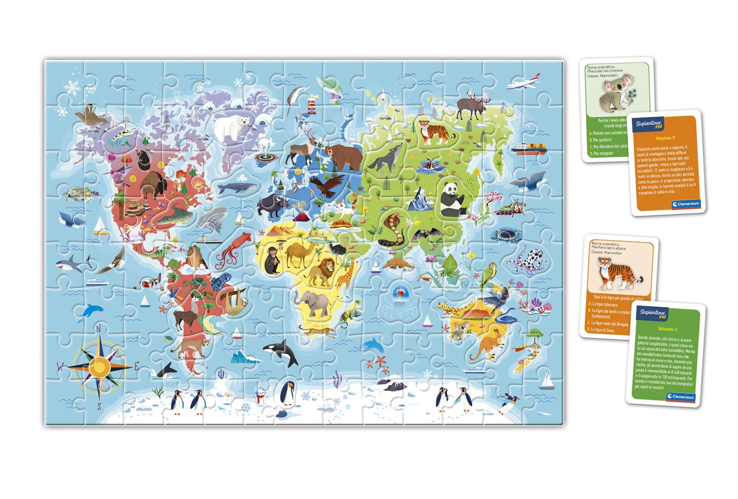 Clementoni Sapientino Più Scopriamo il Mondo - Gioco Educativo Geografia per Bambini dai 6 Anni, Puzzle Planisfero da 124 Pezzi, Made in Italy