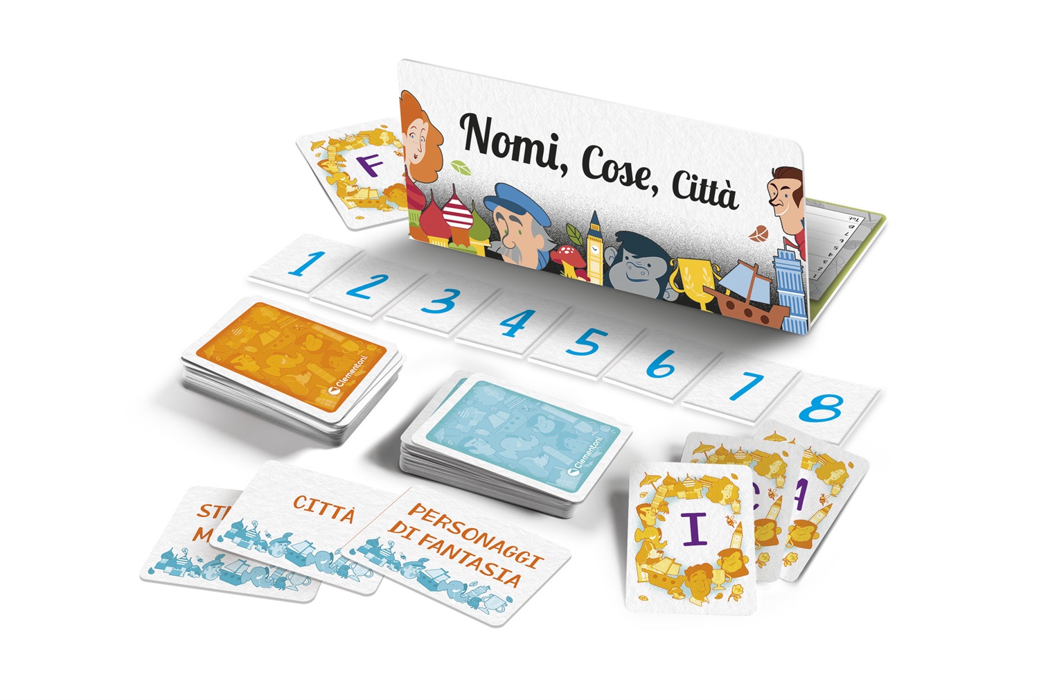 Clementoni - Nomi, Cose e Città, Gioco da Tavolo per 2-6 Giocatori, Età 7 , con 29 Carte Categoria e Clessidra
