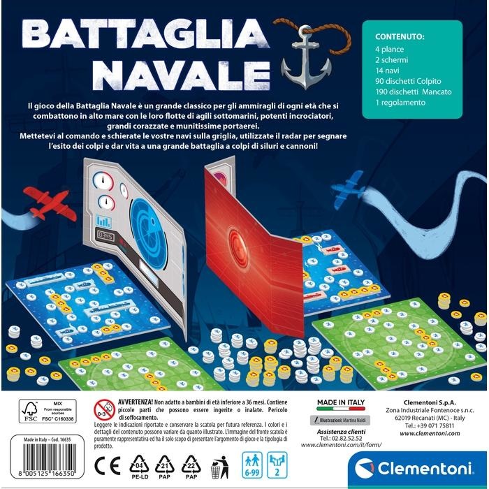 Clementoni Battaglia Navale - Gioco da Tavolo di Strategia e Logica per Bambini 6 Anni e Adulti, con 2 Tabelloni, Idea Regalo Made in Italy, Codice 16635