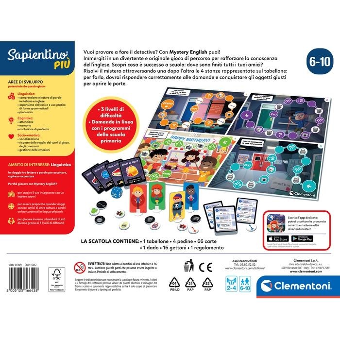 Clementoni Sapientino-Mystery English - Gioco Educativo di Percorso con Quiz per Imparare l'Inglese, 6 Anni, Multicolore, Prodotto in Italia