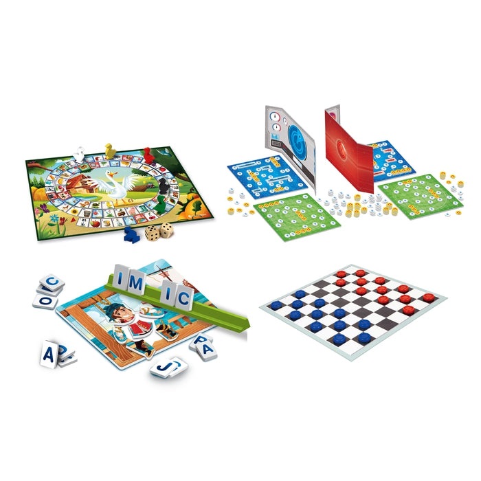 Clementoni 4 in 1 Giochi da Tavolo - Compendio dell'Oca, Battaglia Navale, Dama e Impiccato per Bambini, Gioco in Scatola, 2-12 Giocatori, Made in Italy