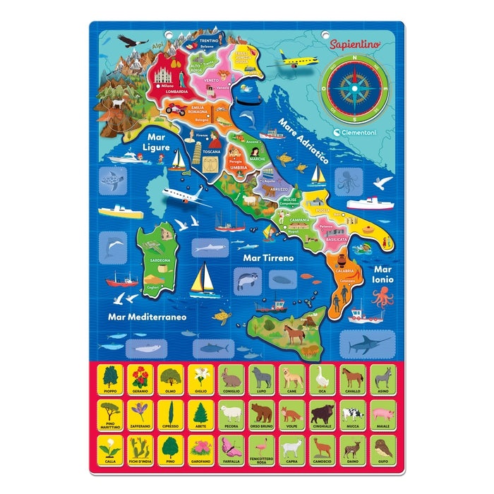 Clementoni Geo Puzzle Magnetico Italia - Gioco Educativo con 20 Regioni Sagomate e Tabellone Appendibile per Bambini dai 4 Anni