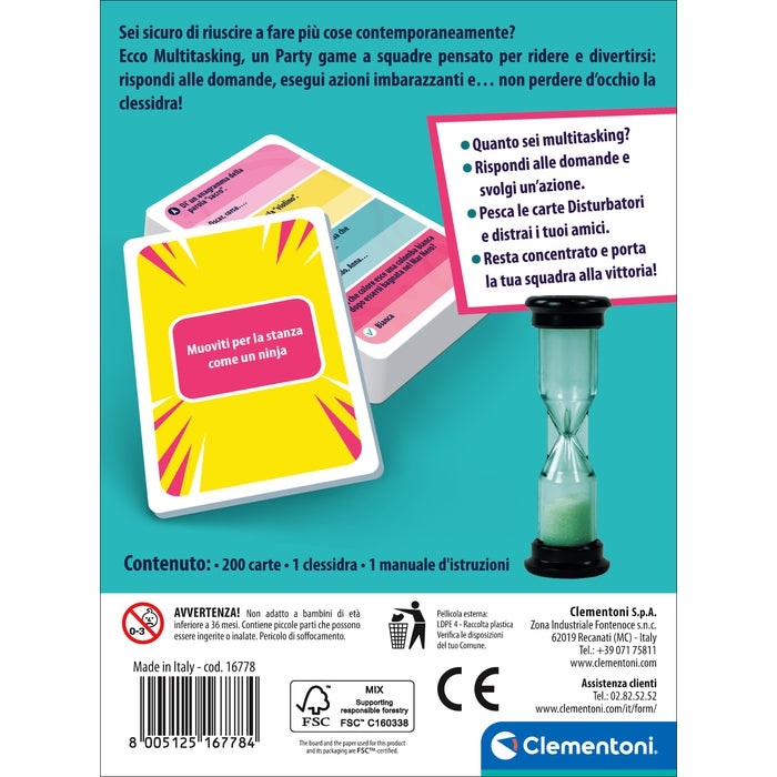 Clementoni Multitasking - Gioco da Tavolo per Ragazzi e Adulti, Party Game con Domande e Azioni, 4-8 Giocatori, Idea Regalo Made in Italy, Lingua Italiana