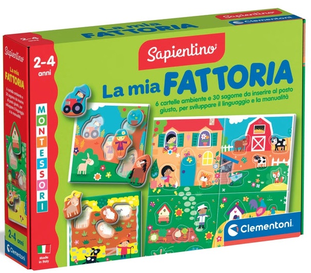 Clementoni Sapientino Montessori - La Mia Fattoria, Gioco Educativo con Puzzle Animali Sagomati per Bambini 2-4 Anni, Sviluppo del Linguaggio e Tattile, Made in Italy, 16856
