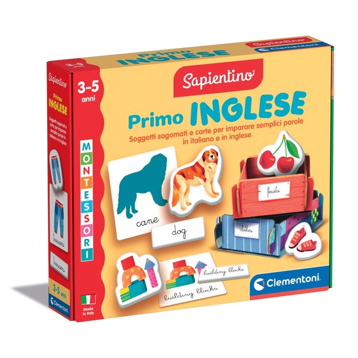 Clementoni Sapientino 16868 - Gioco Educativo Montessori Primo Inglese per Bambini 3-5 Anni, Include 24 Oggetti Sagomati e Carte Bilingue