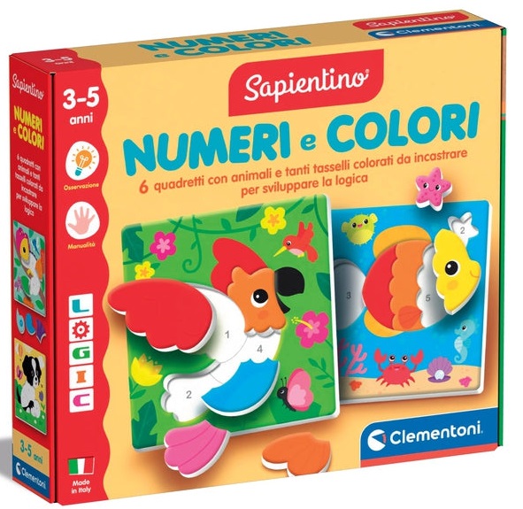 Clementoni Sapientino Logic Numeri e Colori 16871 - Gioco Educativo per Bambini 3-5 Anni con Puzzle di Animali per Imparare Numeri e Colori