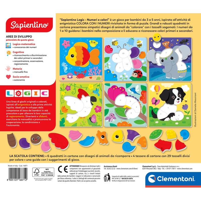 Clementoni Sapientino Logic Numeri e Colori 16871 - Gioco Educativo per Bambini 3-5 Anni con Puzzle di Animali per Imparare Numeri e Colori