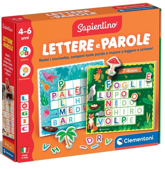 Clementoni Sapientino Logic Lettere e Parole 16872 - Gioco Educativo per Bambini 4-6 Anni con Cruciverba per Imparare a Leggere e Scrivere, Made in Italy
