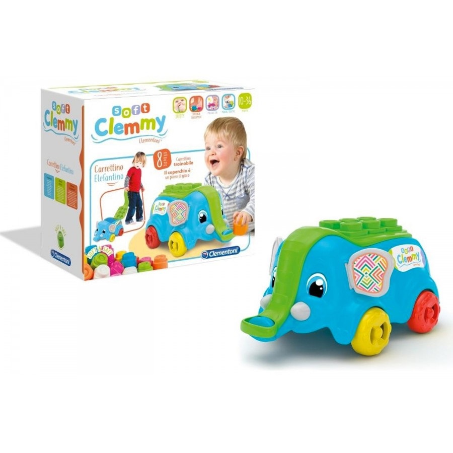 Clementoni Carrettino Elefantino - 17162 - Mattoncini Morbidi Lavabili per Bambini dai 10 Mesi