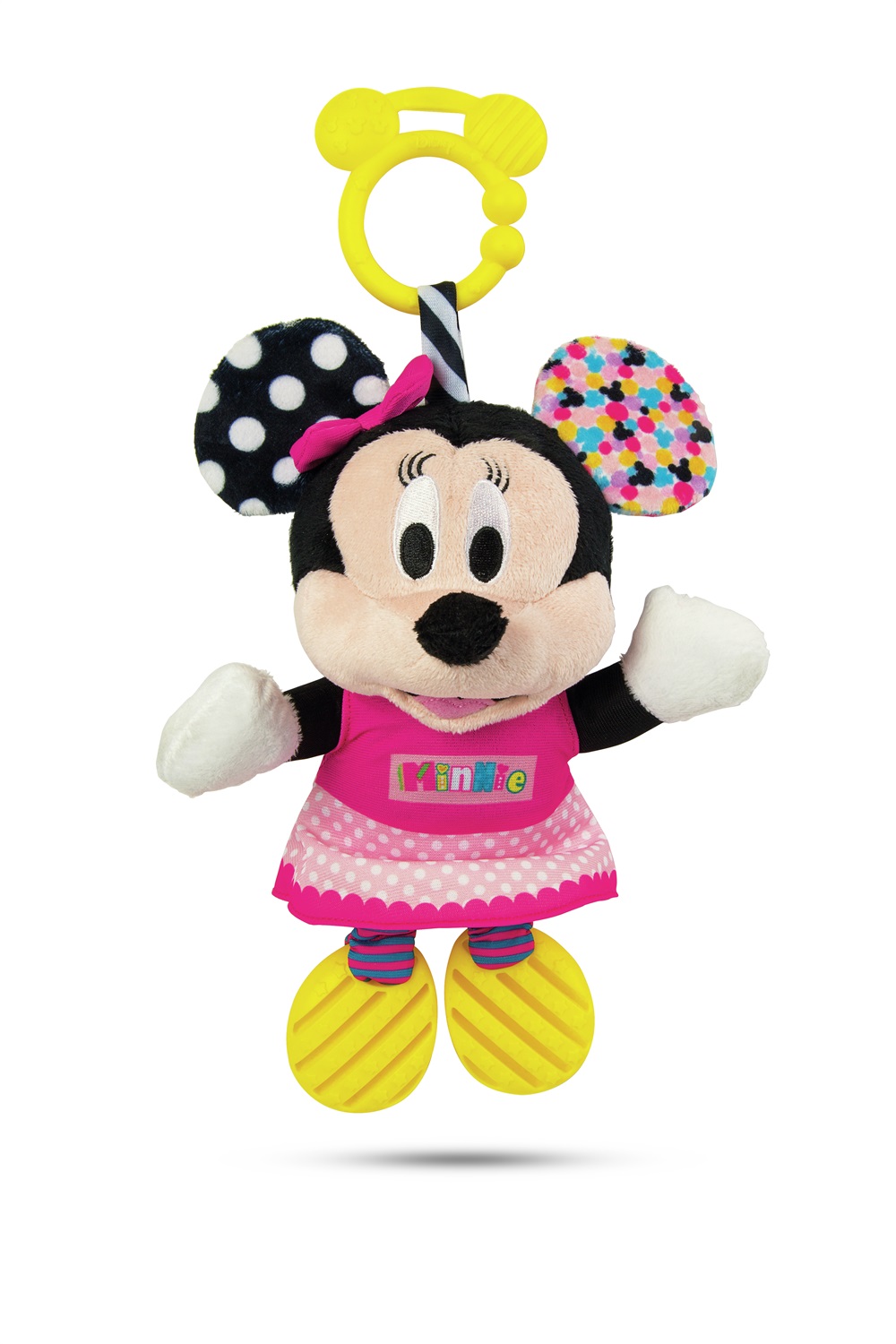 Clementoni Baby Minnie First Activities - Peluche Morbido con Orecchie Fruscianti, Sonaglio e Gambe Flessibili per Bambini 0 Mesi