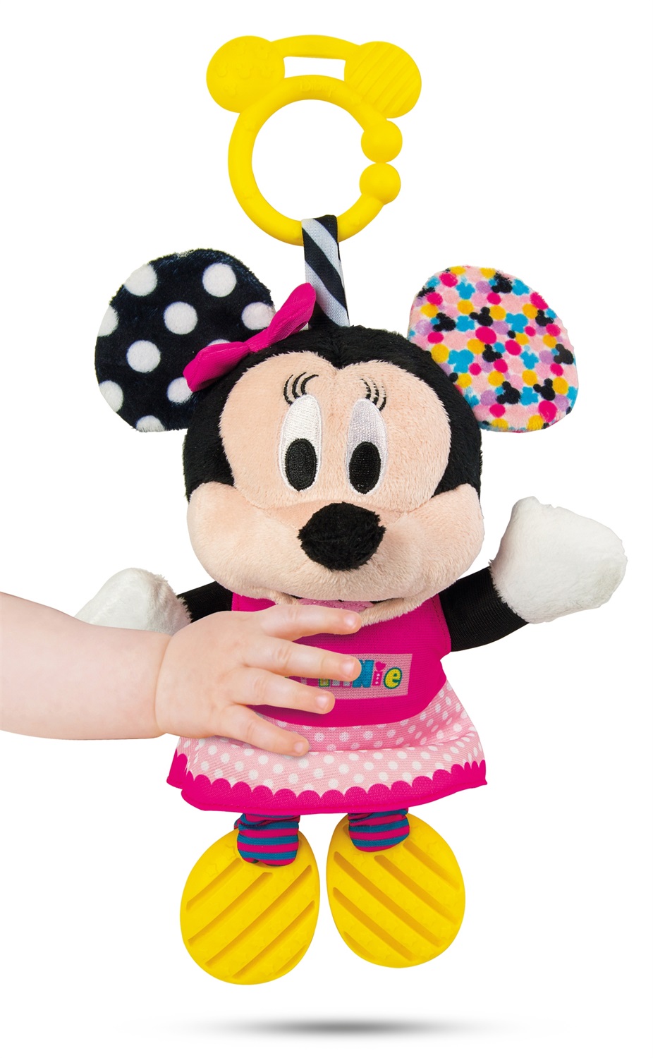 Clementoni Baby Minnie First Activities - Peluche Morbido con Orecchie Fruscianti, Sonaglio e Gambe Flessibili per Bambini 0 Mesi