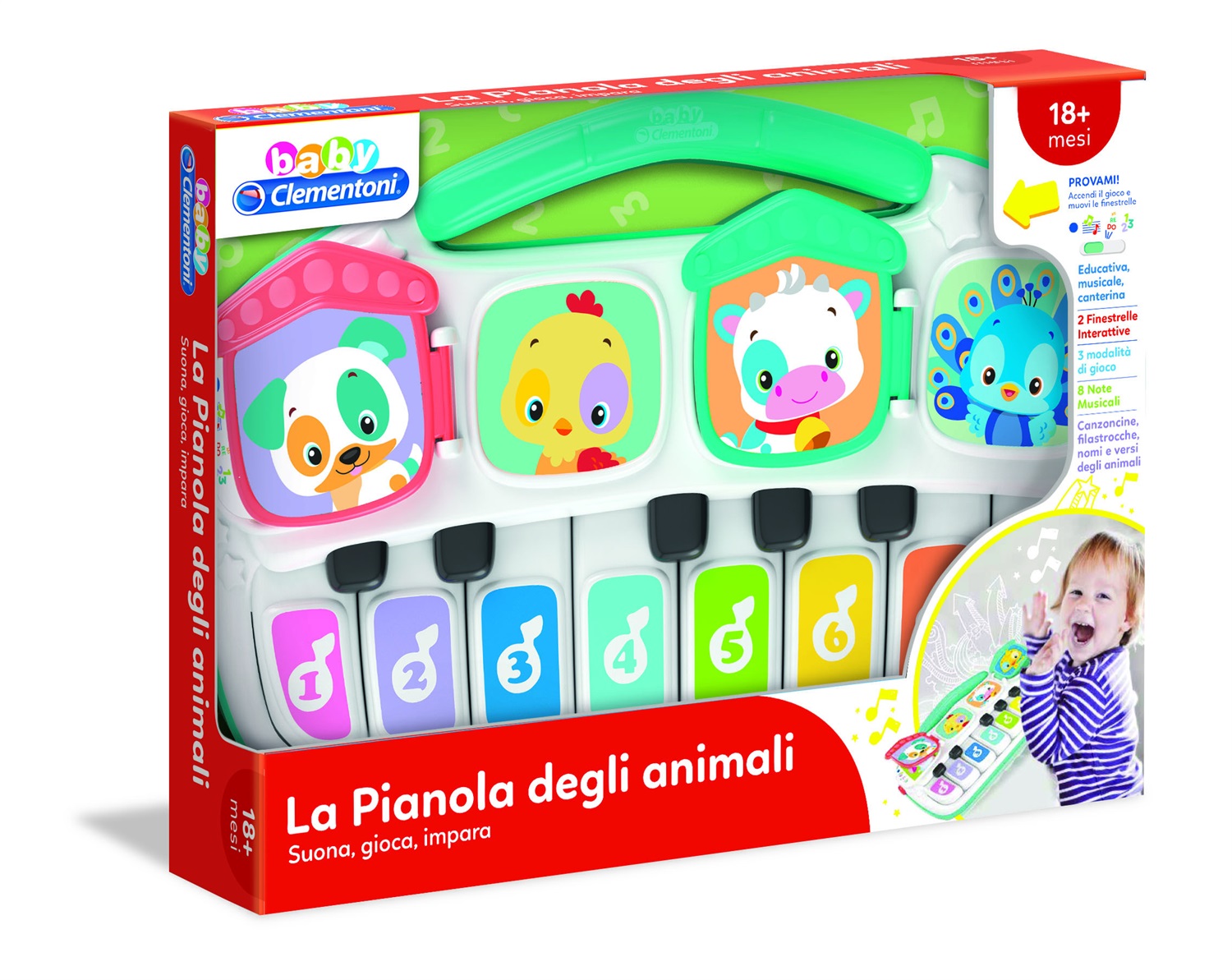 Clementoni Pianola degli Animali - Gioco Musicale Interattivo, 3 Modalità di Gioco, Sviluppo Manualità e Linguaggio, Divertente e Colorata