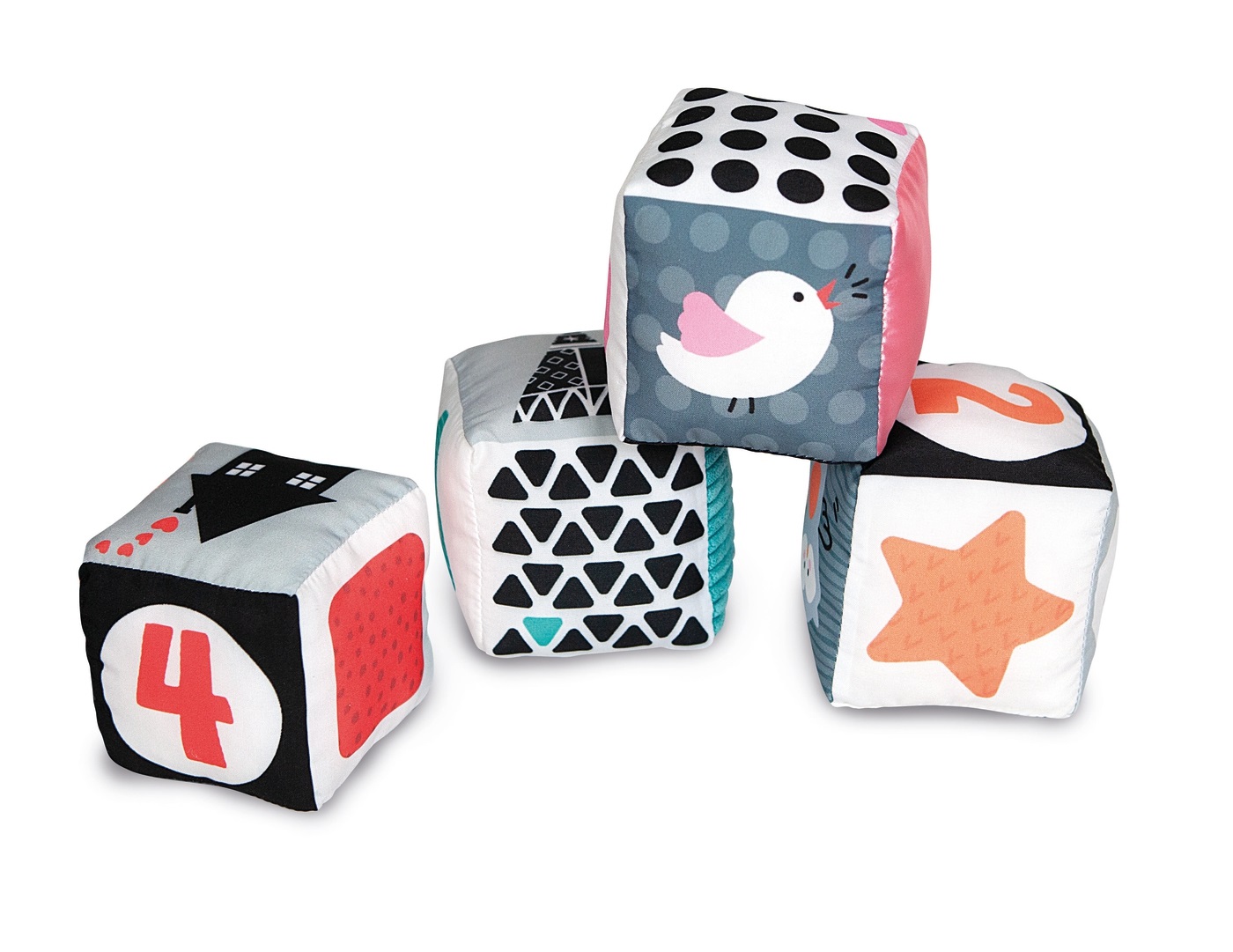 Clementoni Baby Baby Blocks Black & White - Blocchi Morbidi per Bambini 0 Mesi, Giocattolo Educativo con 4 Cubi per Stimolare Sensi e Manualità