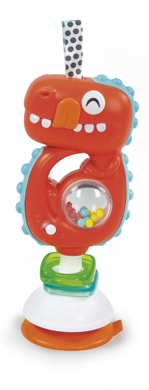 Clementoni Baby Hungry Dino Shake & Play - Sonaglino Interattivo con Melodie, Palline Colorate e Ventosa per Bambini 3 Mesi