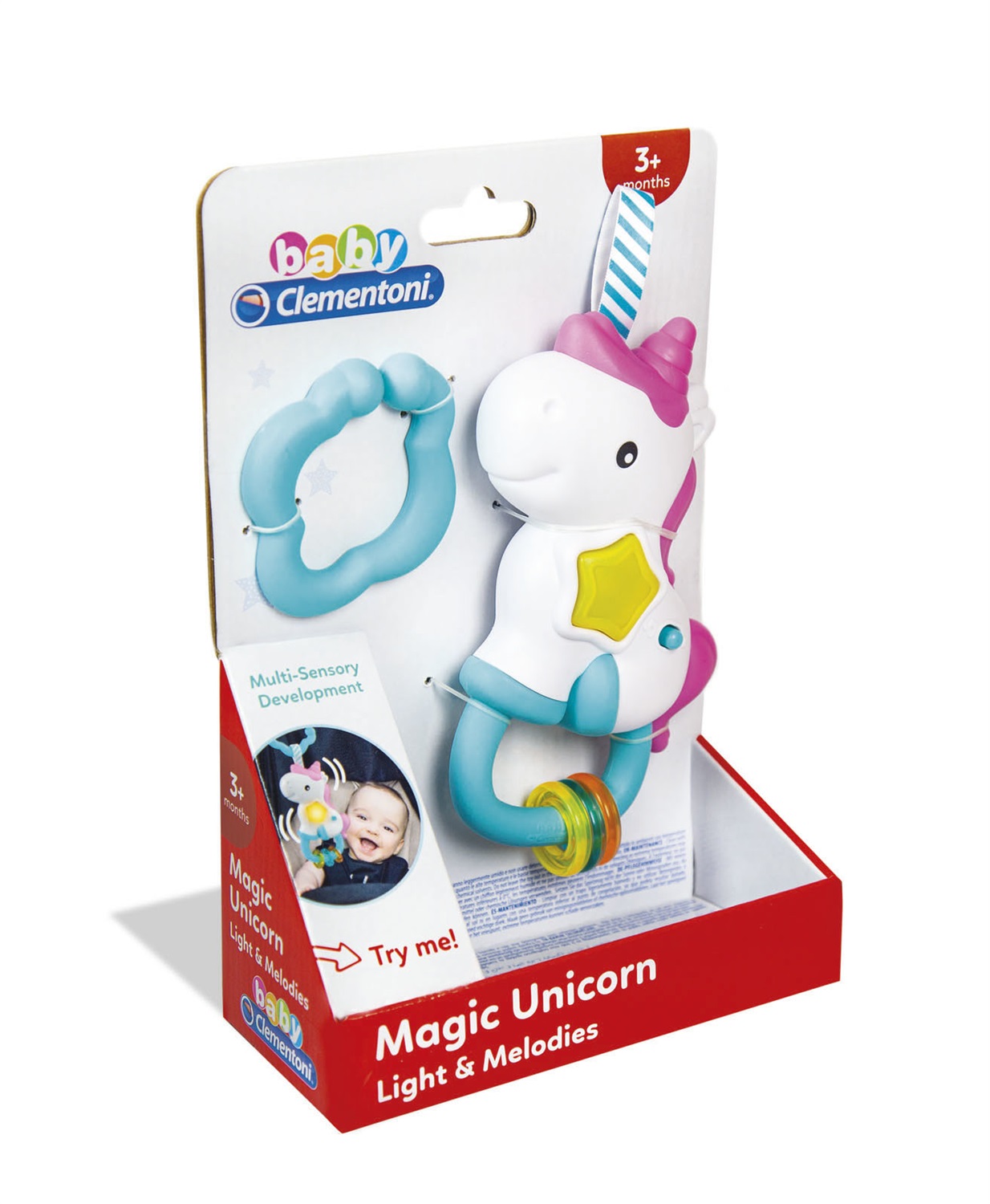 Clementoni Sonaglio Interattivo Unicorno - Luci, Musiche e Pulsante Luminoso per Bambini 3 Mesi