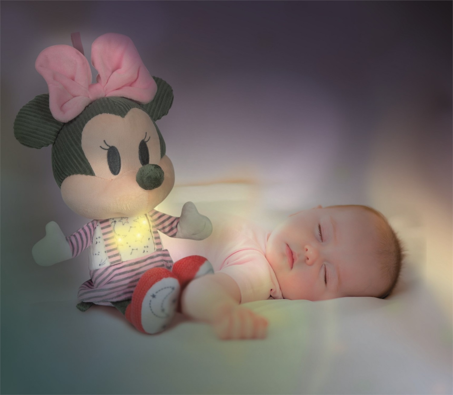 Clementoni Disney Baby Minnie Peluche Interattivo con Luci e Melodie, 100% Lavabile, 6 Mesi