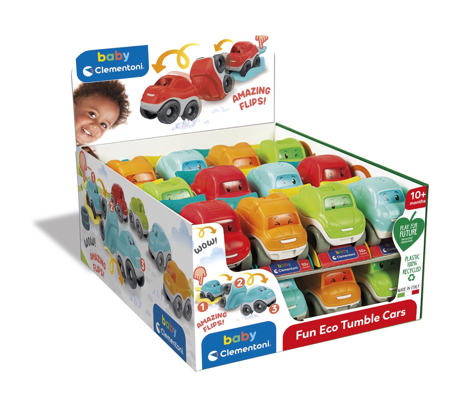 Clementoni Tumbling Cars - Macchinine Ecologiche Multicolore per Prima Infanzia, Auto che Camminano e Si Ribaltano