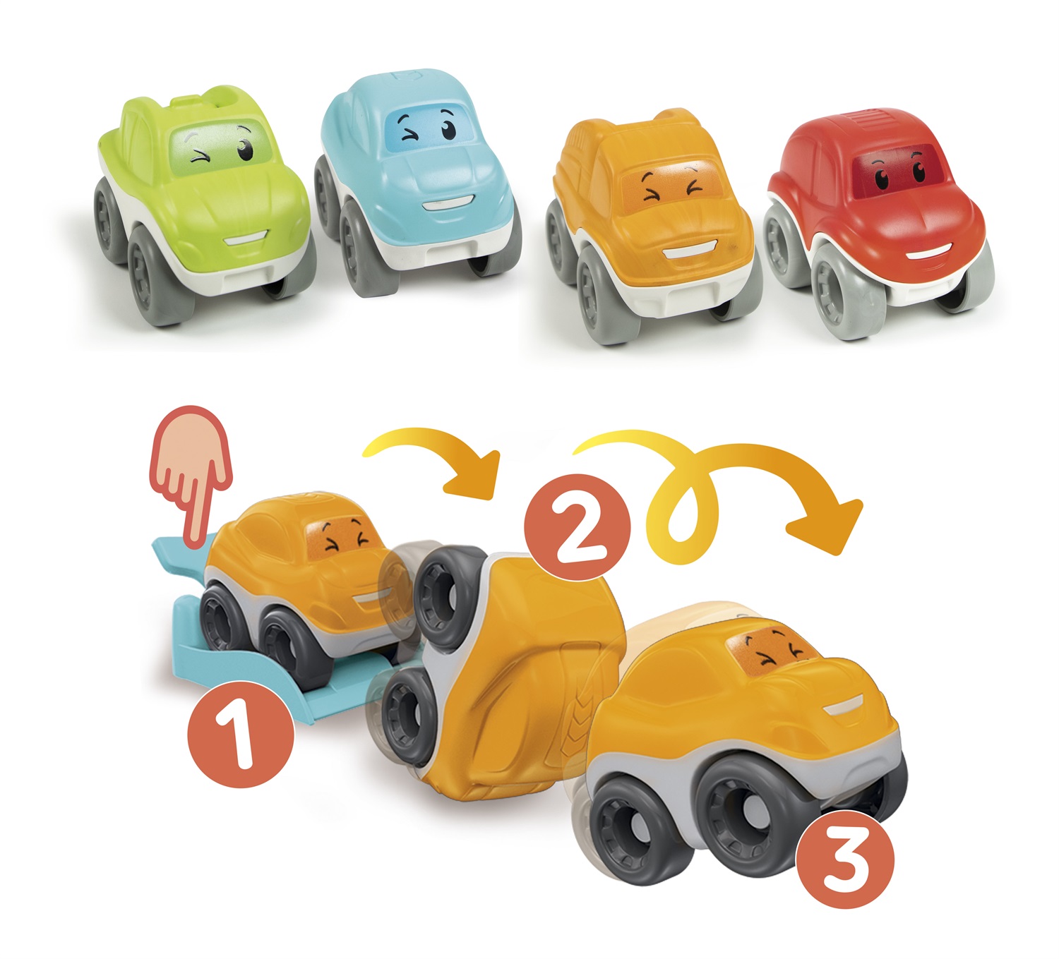 Clementoni Tumbling Cars - Macchinine Ecologiche Multicolore per Prima Infanzia, Auto che Camminano e Si Ribaltano