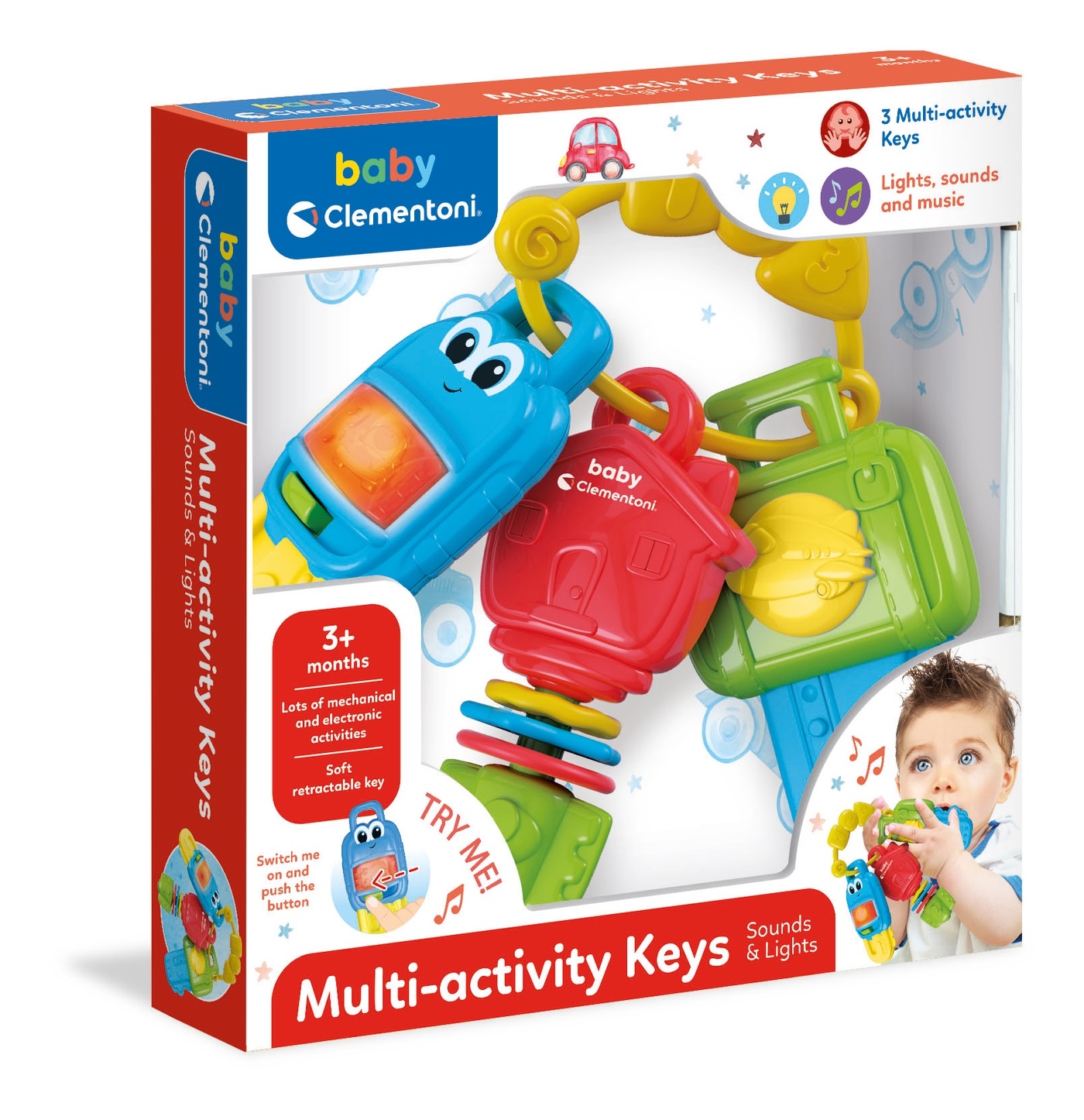 Clementoni Baby Chiavi Elettroniche Musicali - Giocattolo Educativo per Prima Infanzia con Effetti Luminosi e Sonori, Adatto per Bambini 3 Mesi , Modello 17460