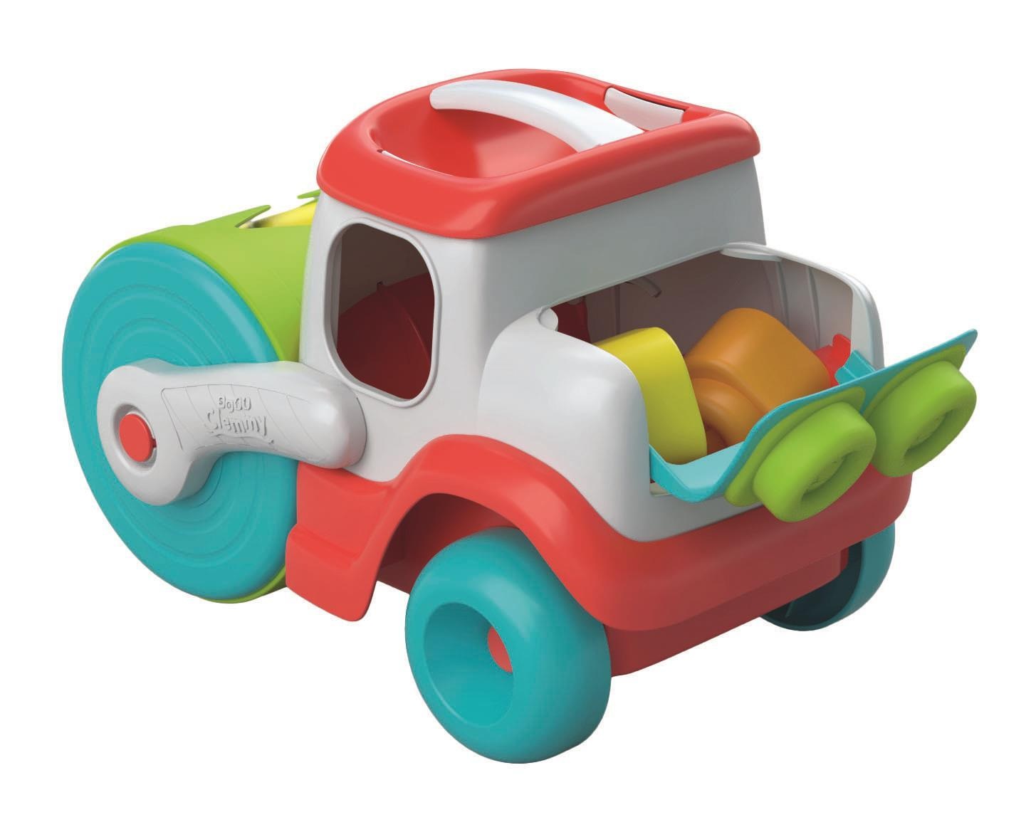 Clementoni 17495 Soft Clemmy Sensory Work Vehicle - Rullo Compressore Morbido con 8 Mattoncini, Gioco Educativo per Bambini 12 Mesi