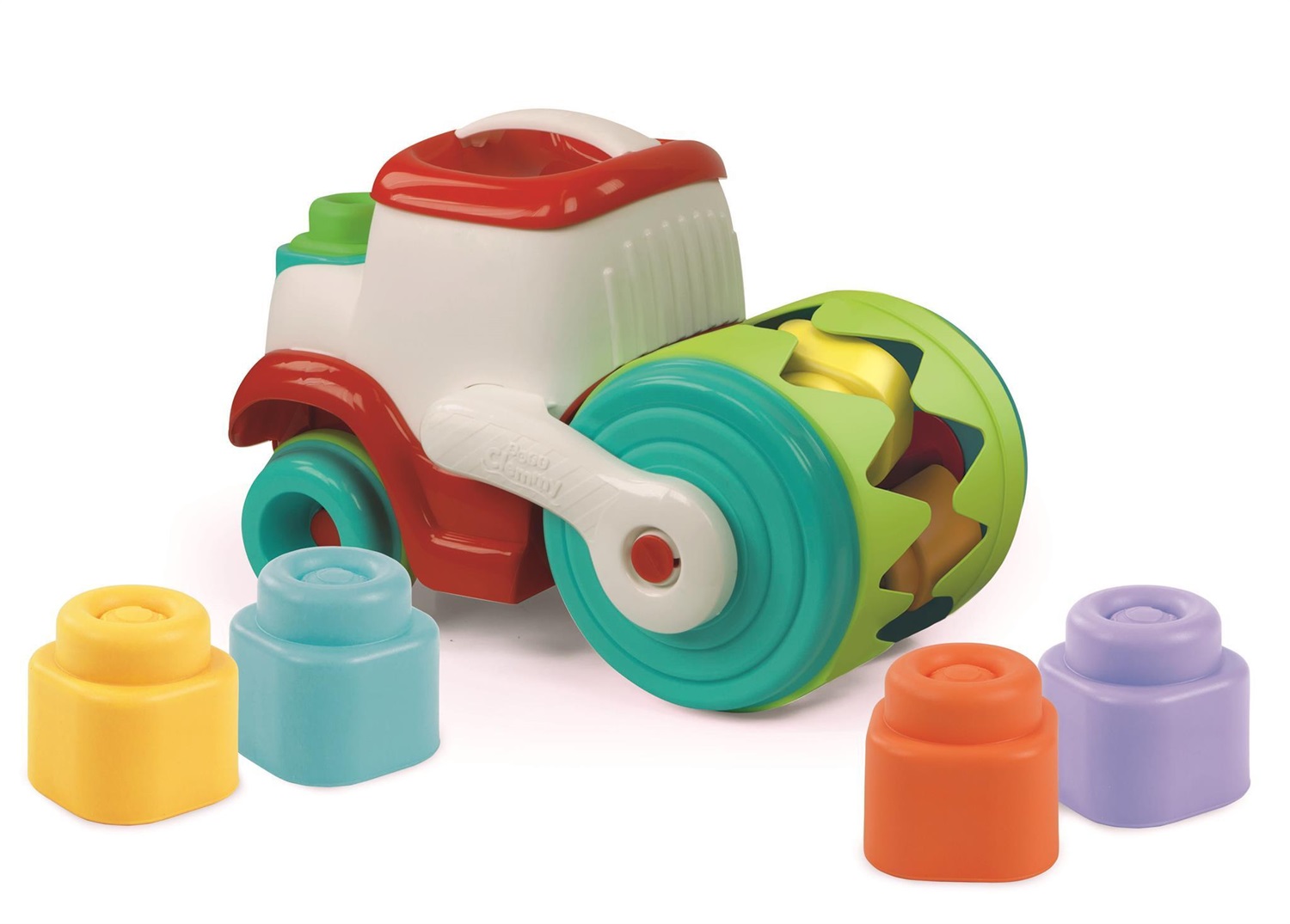 Clementoni 17495 Soft Clemmy Sensory Work Vehicle - Rullo Compressore Morbido con 8 Mattoncini, Gioco Educativo per Bambini 12 Mesi