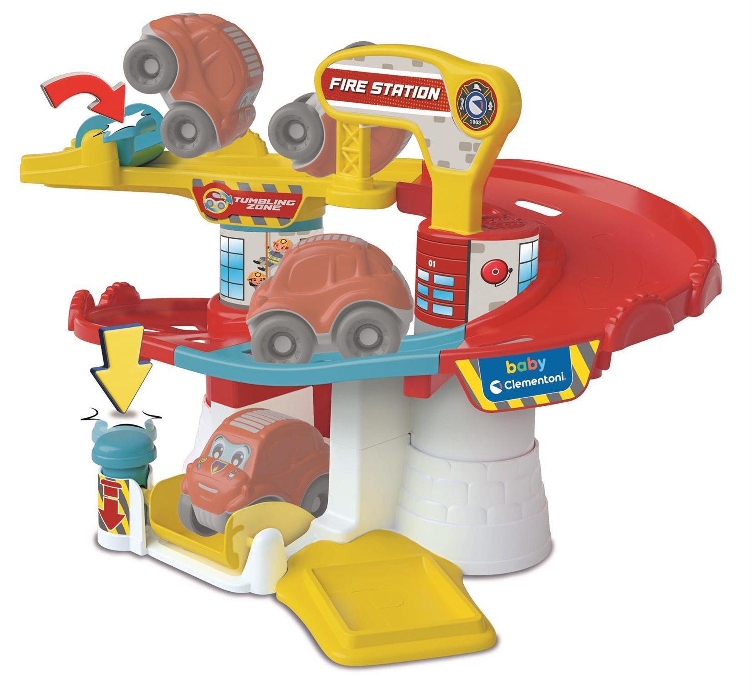 Clementoni 17559 - Gioco Interattivo Stazione dei Pompieri con Pista e Macchinina Ribaltabile per Bambini 18 Mesi