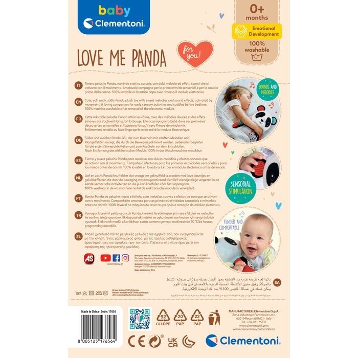 Clementoni Love Me Panda 17656 - Peluche Neonato Interattivo con Melodie e Lavabile in Lavatrice
