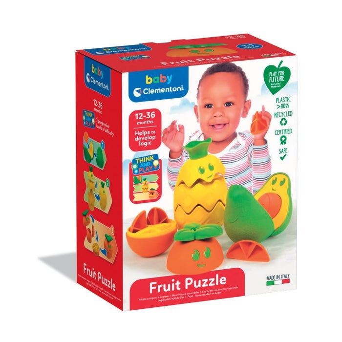 Clementoni Baby Fruit Puzzle 17686 - Gioco Componibile in Plastica Riciclata per Bambini 12-36 Mesi, Stimola Manualità e Logica, Design Made in Italy