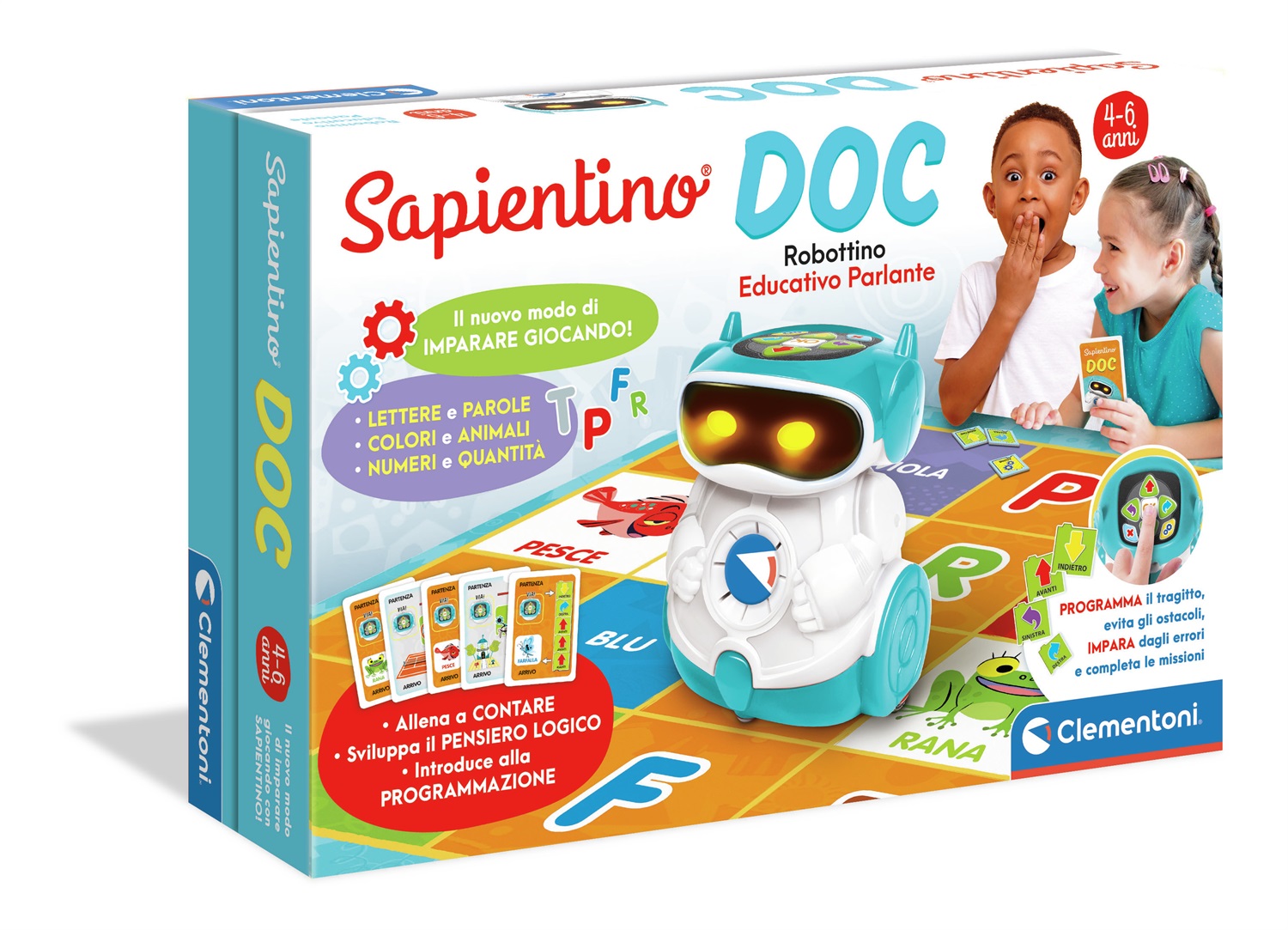Clementoni Sapientino DOC - Robottino Educativo Interattivo per Bambini 5 Anni - Insegna Lettere, Numeri, Colori e Programmazione