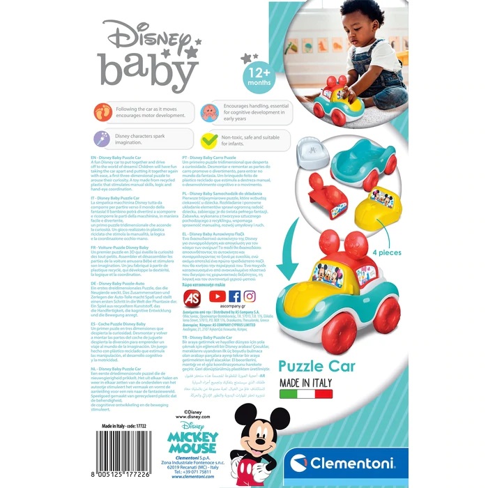 Clementoni Macchinina Componibile Disney Baby - Puzzle Tridimensionale per Bambini 12M