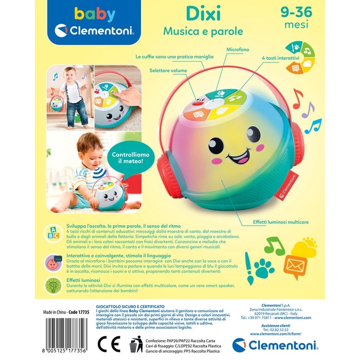 Clementoni Dixi Musica e Parole 17735 - Gioco Interattivo Smart Speaker per Bambini 9-36 Mesi con Luci e Microfono