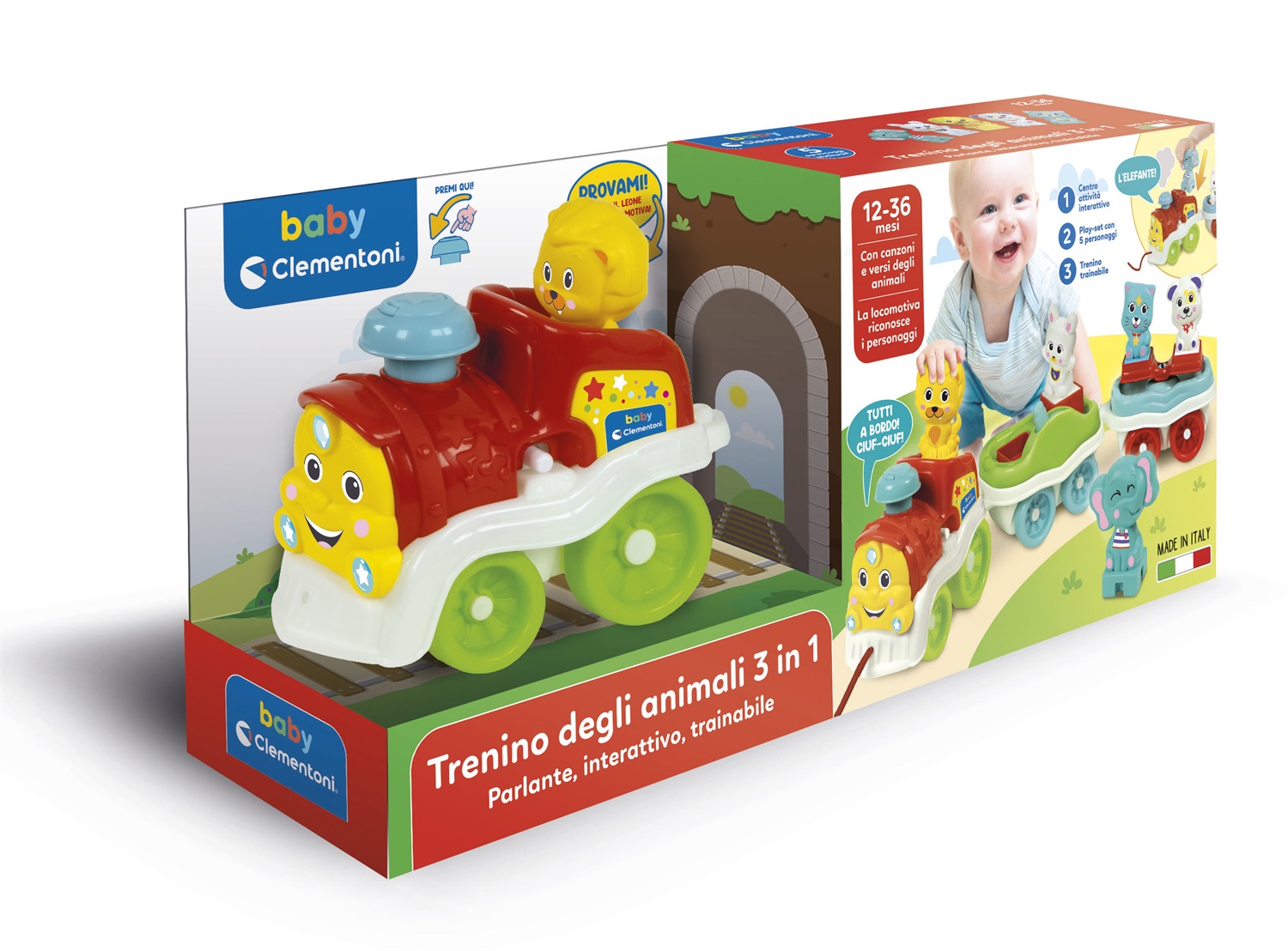 Clementoni - Trenino Interattivo in Fattoria 3 in 1 con 5 Animali, Gioco Educativo per Bambini 12-36 Mesi