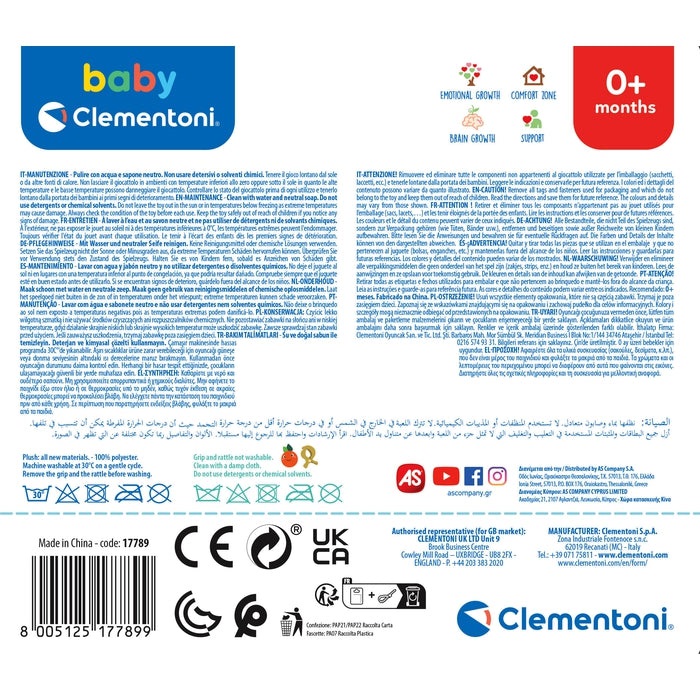 Clementoni Easy-Peasy Soft Racoon 17789 - Gioco Sonaglino Morbido per Neonati, Massaggiagengive Integrato, 100% Lavabile in Lavatrice