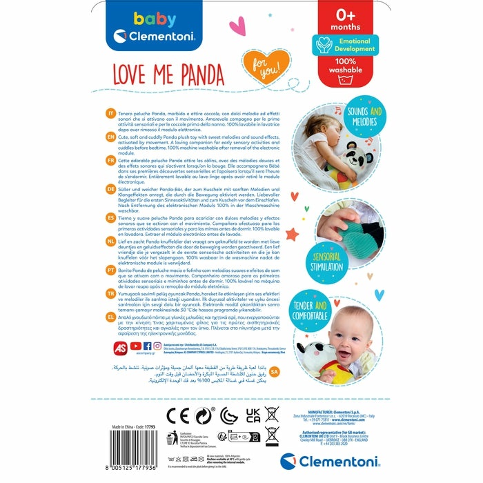 Clementoni Love Me Panda 17793 - Peluche Interattivo con Luci e Suoni per Bambini 0-36 Mesi
