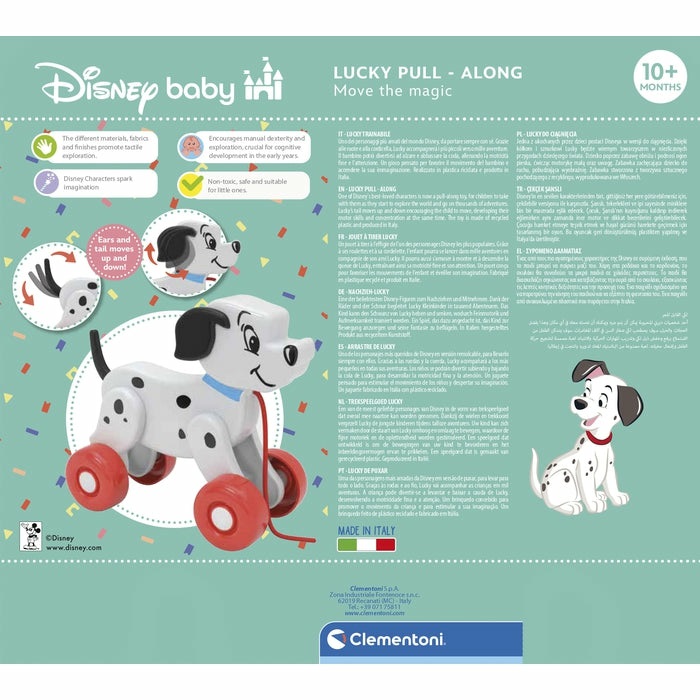 Clementoni Disney Lucky Trainabile - Gioco da Tirare per Bambini, Stimola la Motricità, Ideale per Primi Passi, 10 Mesi, Colore Multilingua