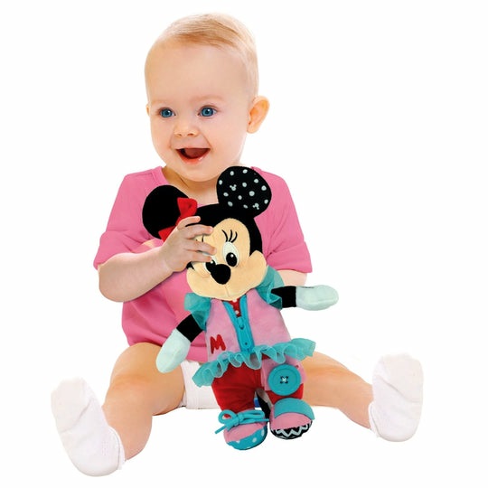 Clementoni Baby Minnie Dress Me Up - Peluche Educativo per Bambini 18 Mesi, Gioco Montessori per Sviluppare Manualità e Sensi, Lavabile in Lavatrice