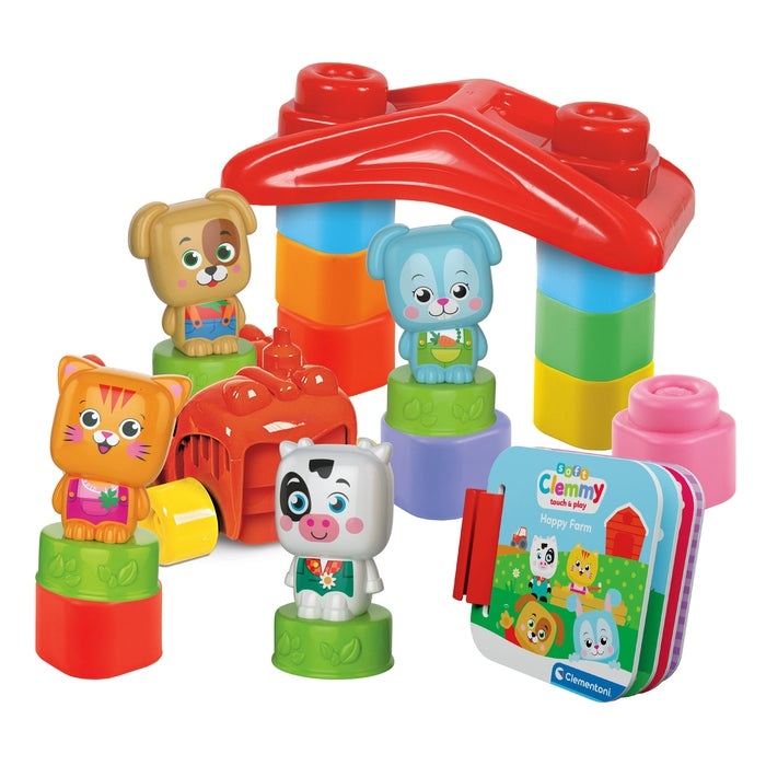 Clementoni Soft Clemmy Baby Happy Farm - Set Costruzioni Prima Infanzia con Mattoncini Morbidi, Gioco Sensoriale per Bambini 6 Mesi, Lavabili e Atossici