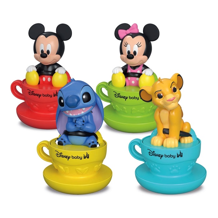 Clementoni Disney Baby Spinning Characters - Tazza Trottola con Topolino, Minnie, Paperino e Stitch - Modelli Assortiti