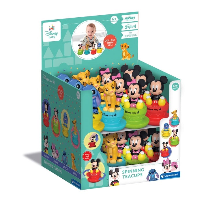 Clementoni Disney Baby Spinning Characters - Tazza Trottola con Topolino, Minnie, Paperino e Stitch - Modelli Assortiti