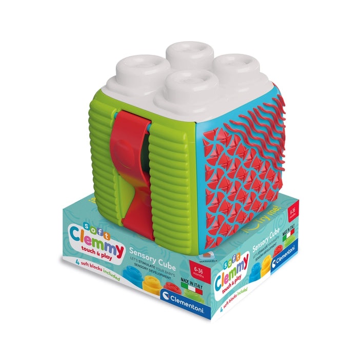 Clementoni Soft Sensory Activity Cube 17902 - Cubo Sensoriale Morbido con Texture, 4 Mattoncini Inclusi, Gioco per Bambini 6 Mesi e Oltre, Impilabile e Lavabile