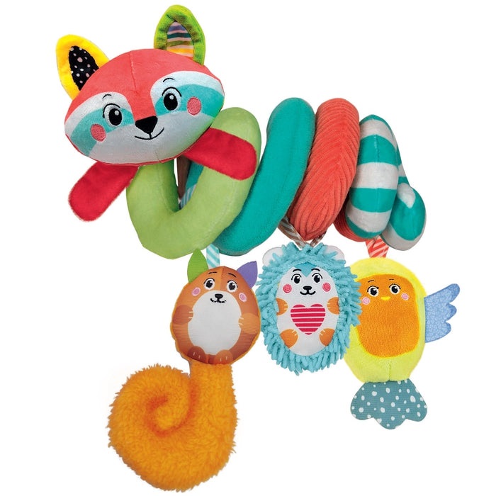 Clementoni Soft Spiral Happy Animals - Peluche da Passeggino Morbido per Neonati, Lavabile, Multicolore
