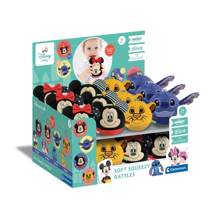 Clementoni Disney Baby Squish And Roll - Giocattolo da Appendere Multicolore per Bambini da 3 Mesi