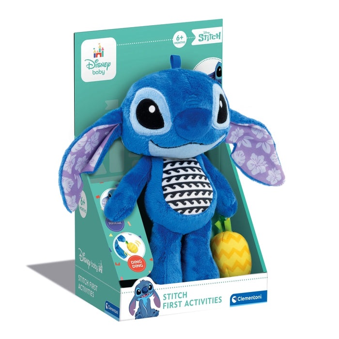 Clementoni Disney Baby Stitch - Peluche Prime Attività per Bambini 0 Anni, Lavabile in Lavatrice, Multicolore, 17918