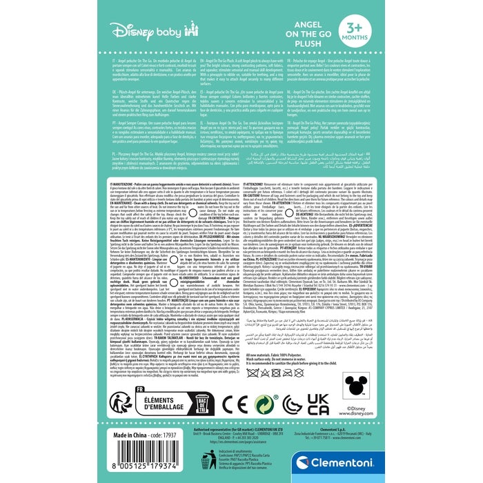 Clementoni Disney Baby Angel On The Go Plush Stitch - Peluche Multicolore con Elementi Multisensoriali, Gioco Prima Infanzia, Lavabile, 3m